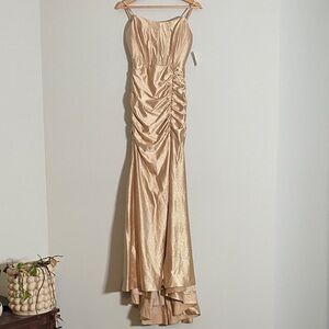 Honey and Rosie Corset Gold Formal Dress Ruching Small New with Tags ⚜️
